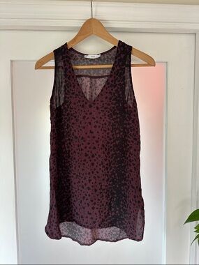 Vince Burgundy and Black Leopard Mesh V-Neck Tank